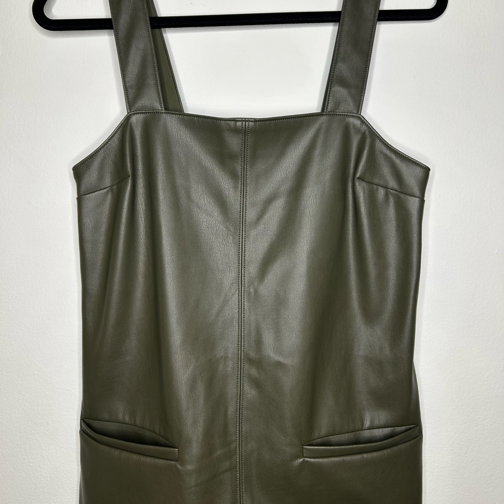 Abercrombie & Fitch Green Faux Leather Front Pocket Mini Shift Dress Layering - Picture 3 of 8